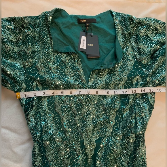 NWT Maje Green Sequin Maxi Dress US XS / FR 34 Formal Gown Wedding Guest Holiday - Picture 11 of 16
